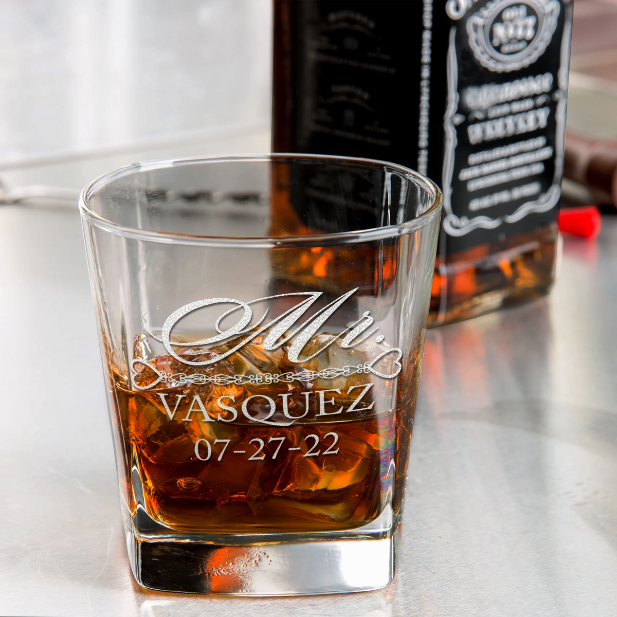 Personalized Hearts Mr. Wedding Gift on 12oz Double Old Fashioned Glass