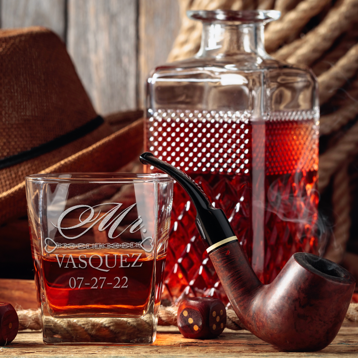 Personalized Hearts Mr. Wedding Gift on 12oz Double Old Fashioned Glass