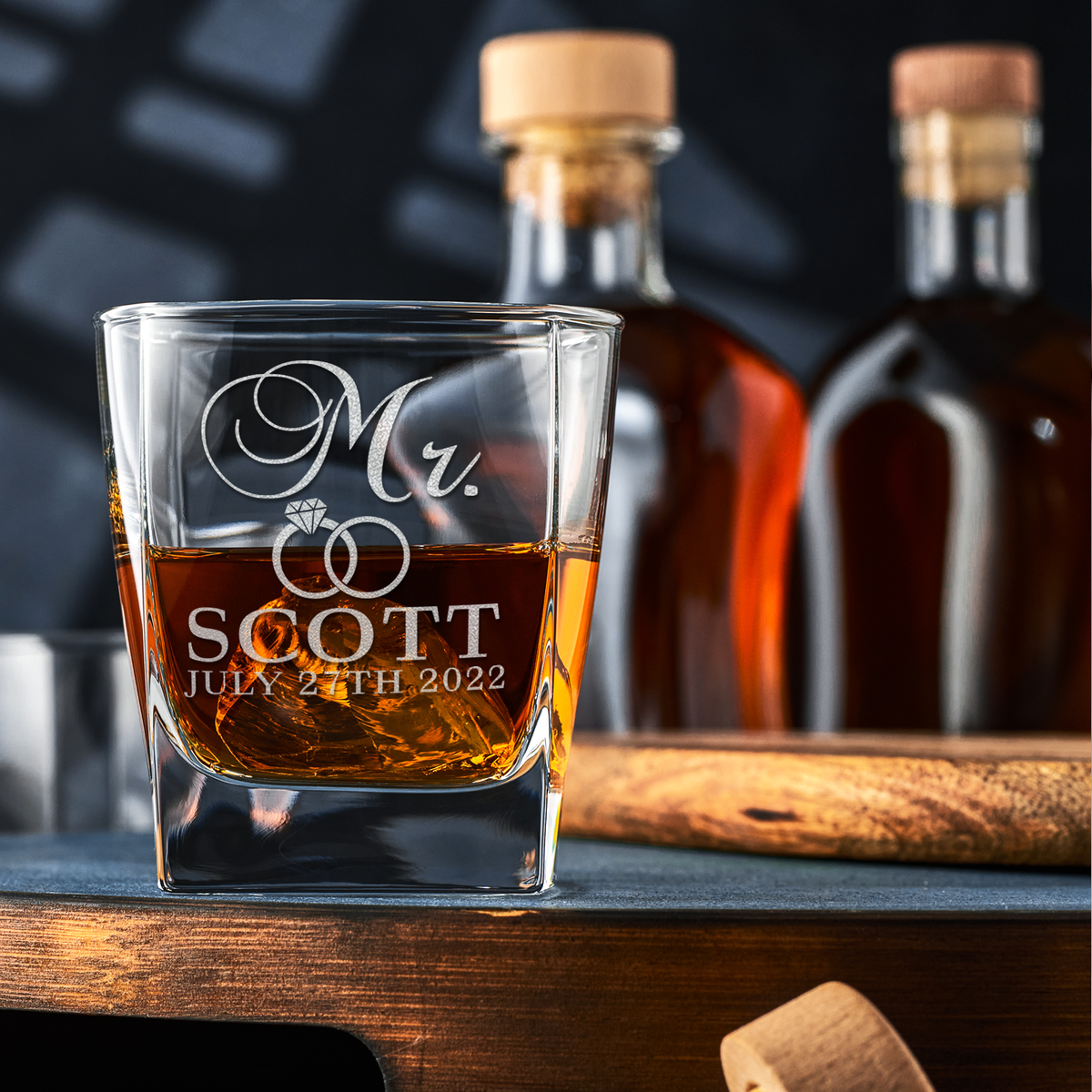 Personalized Wedding Rings Mr. on 12oz Double Old Fashioned Glass