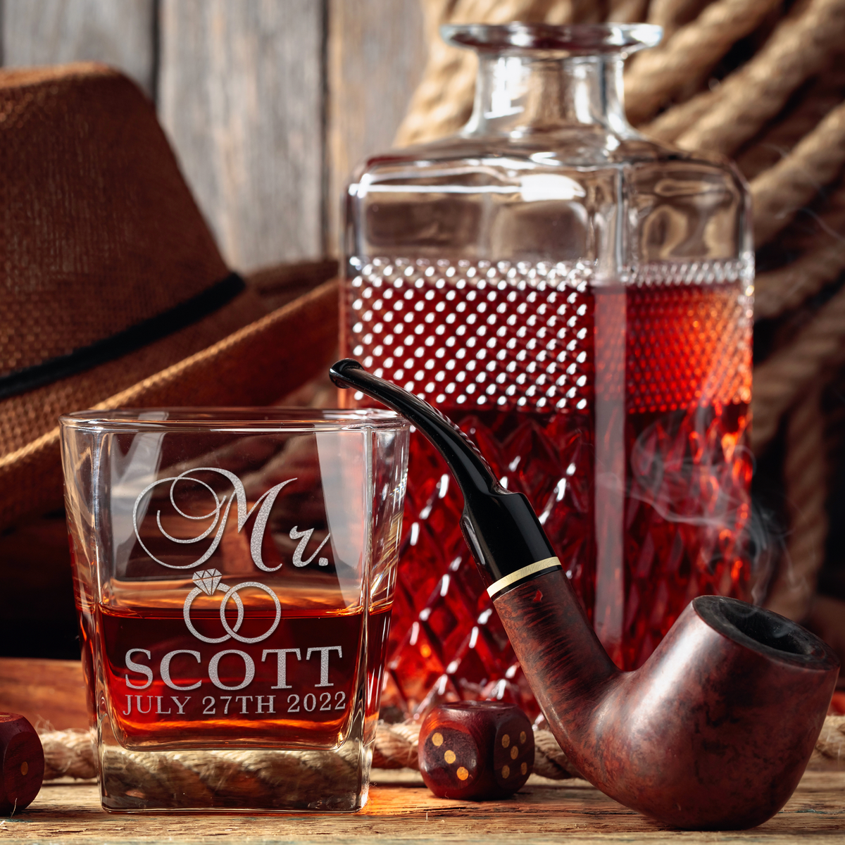 Personalized Wedding Rings Mr. on 12oz Double Old Fashioned Glass