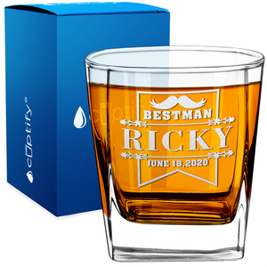Personalized Groomsman Banner Etched 12oz Double Old Fashioned Glass