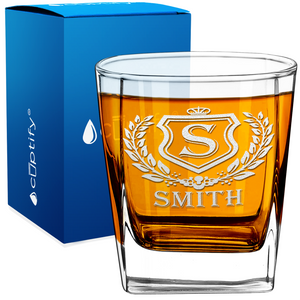 Personalized Monogram Initial Badge Etched 12oz Double Old Fashioned Glass