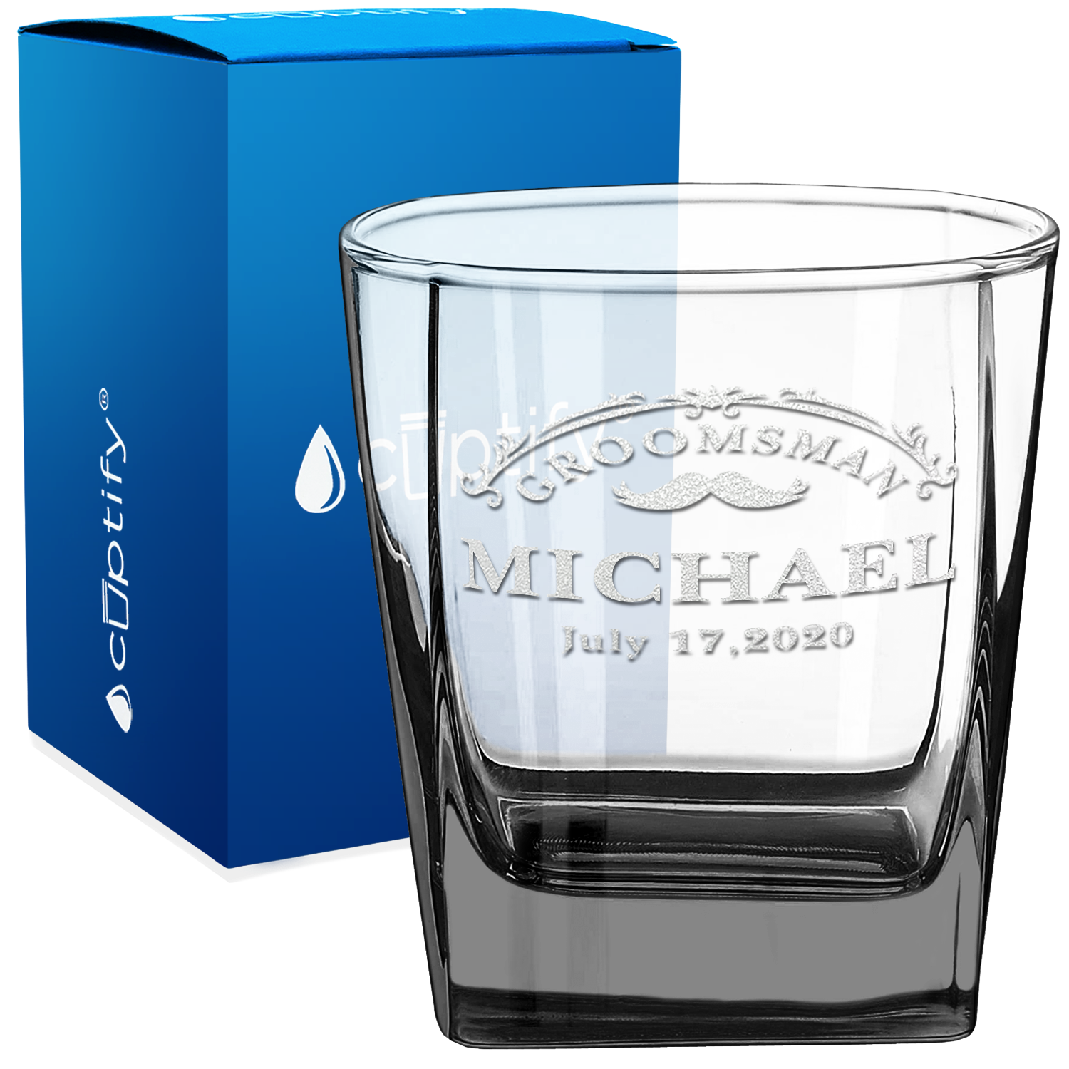 Personalized Groomsman Mustache 12oz Double Old Fashioned Glass