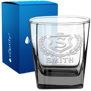 Personalized Monogram Initial Badge Etched 12oz Double Old Fashioned Glass