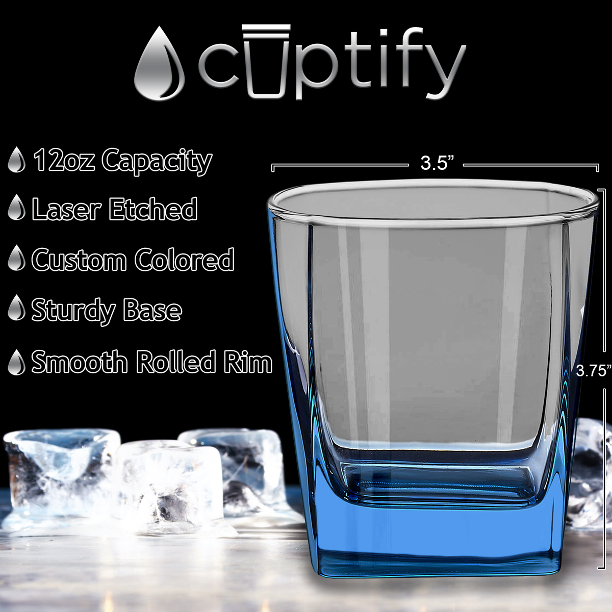 Blue Bottom 12oz Double Old Fashioned Glass