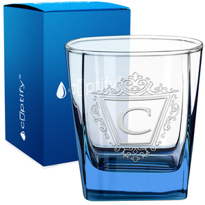 Personalized Classic Crest Etched 12oz Double Old Fashioned Glass