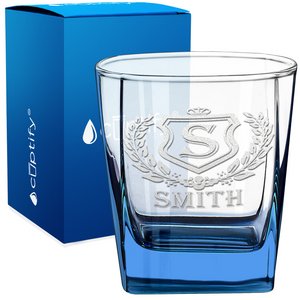 Personalized Monogram Initial Badge Etched 12oz Double Old Fashioned Glass