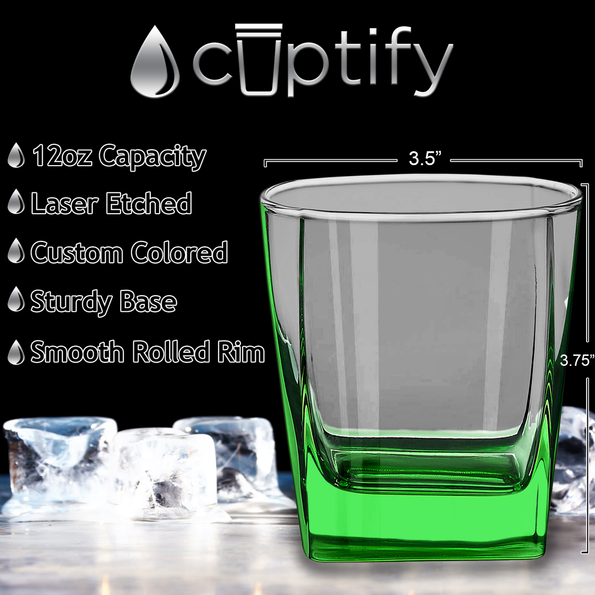 Green Bottom 12oz Double Old Fashioned Glass