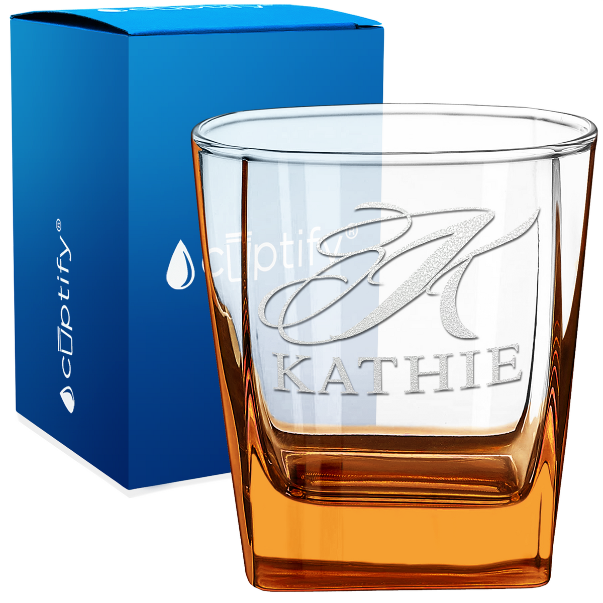 Personalized Script Initial and Name 12oz Double Old Fashioned Glass