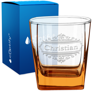 Personalized Crest Border Etched 12oz Double Old Fashioned Glass