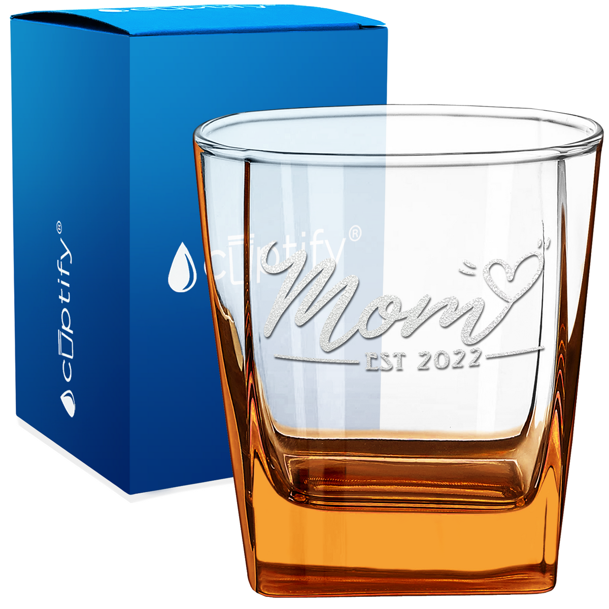 Mom Heart Established 2022 12oz Double Old Fashioned Glass