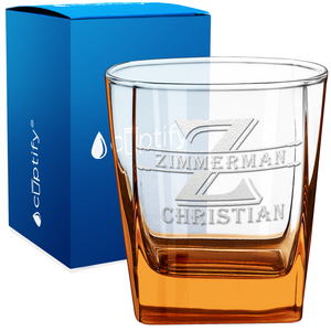 Personalized Initial Block Etched 12oz Double Old Fashioned Glass