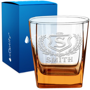 Personalized Monogram Initial Badge Etched 12oz Double Old Fashioned Glass