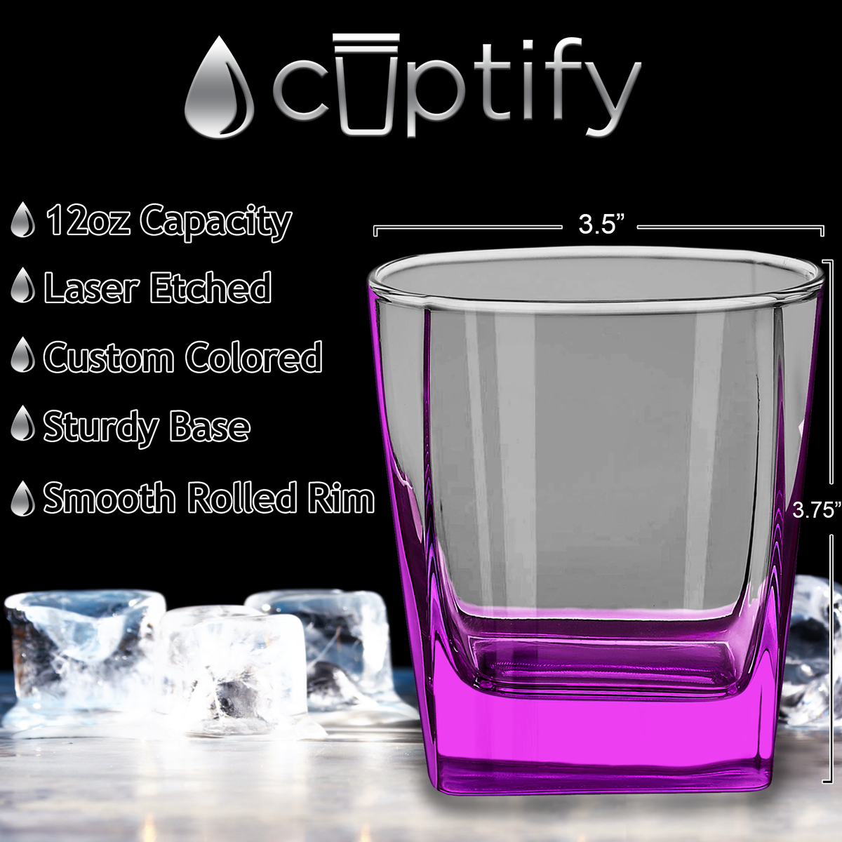 Pink Bottom 12oz Double Old Fashioned Glass