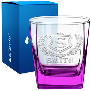 Personalized Monogram Initial Badge Etched 12oz Double Old Fashioned Glass