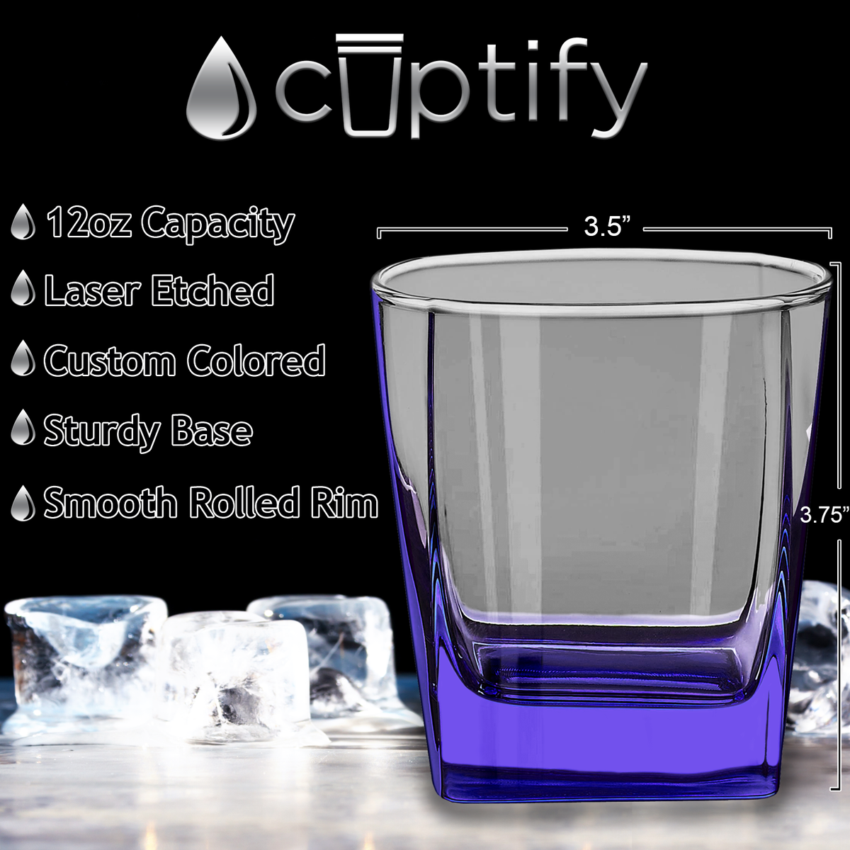 Purple Bottom 12oz Double Old Fashioned Glass