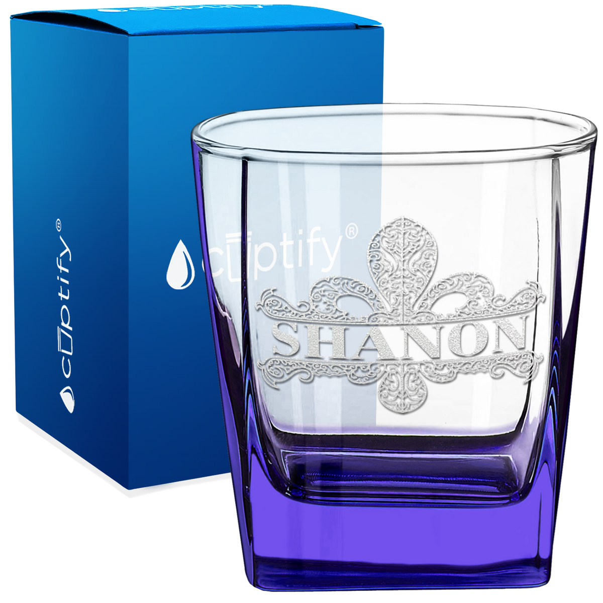 Personalized Fleur de Lis 12oz Double Old Fashioned Glass