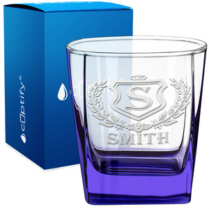 Personalized Monogram Initial Badge Etched 12oz Double Old Fashioned Glass