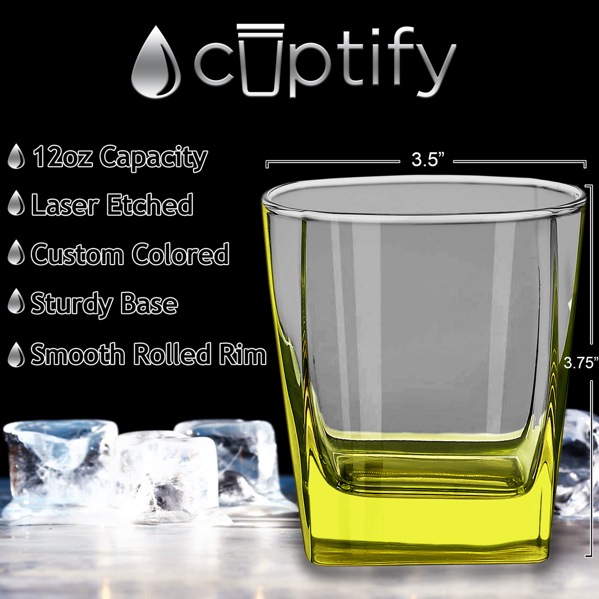 Yellow Bottom 12oz Double Old Fashioned Glass