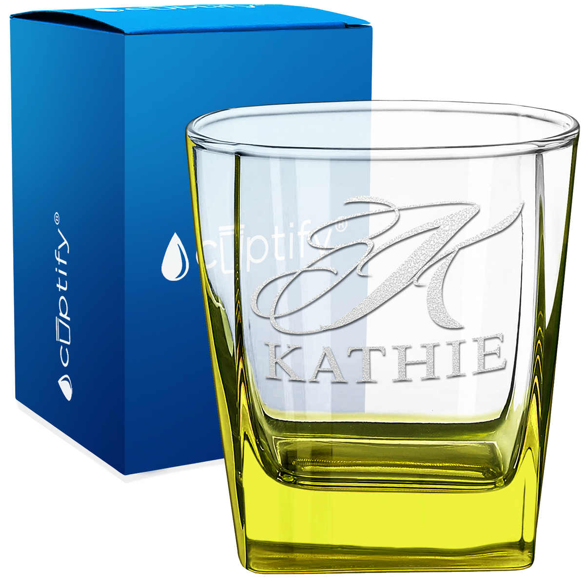 Personalized Script Initial and Name 12oz Double Old Fashioned Glass