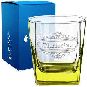 Personalized Crest Border Etched 12oz Double Old Fashioned Glass