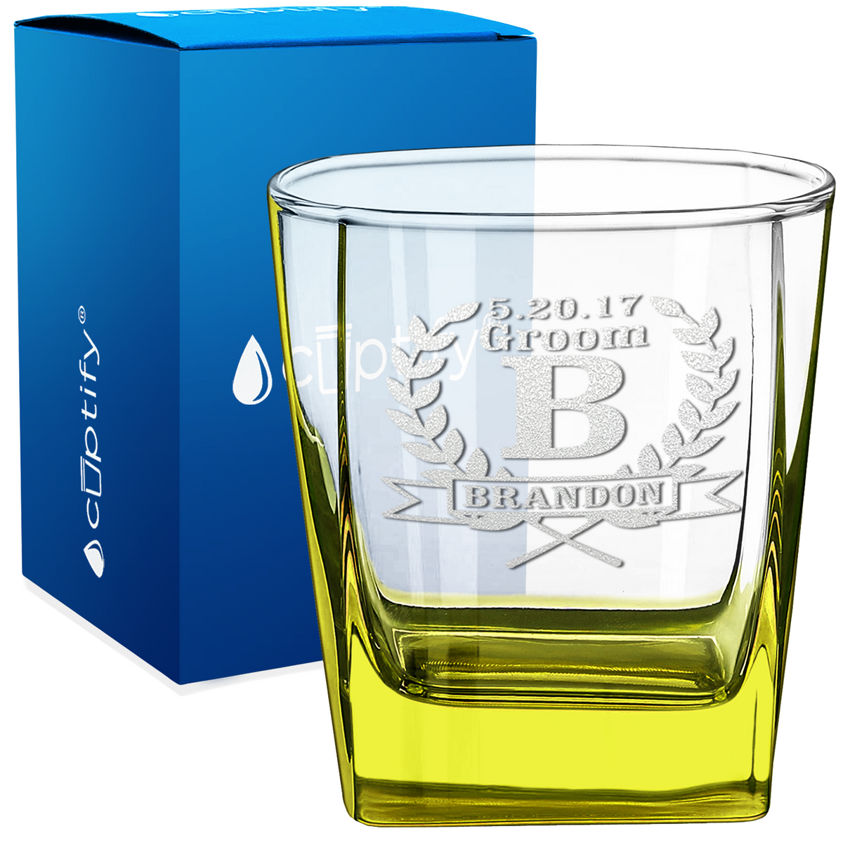 Personalized Groomsman Laurels 12oz Double Old Fashioned Glass