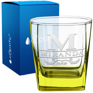 Personalized Initial Style Etched 12oz Double Old Fashioned Glass