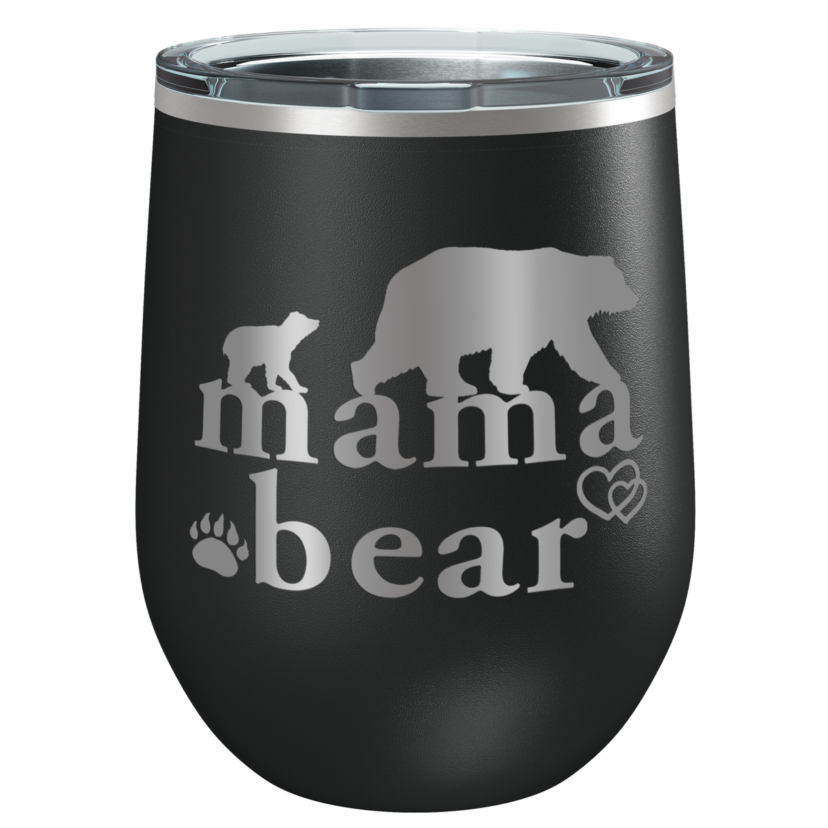 Mama Bear Hearts Laser Engraved 12 oz Mom Wine Tumbler
