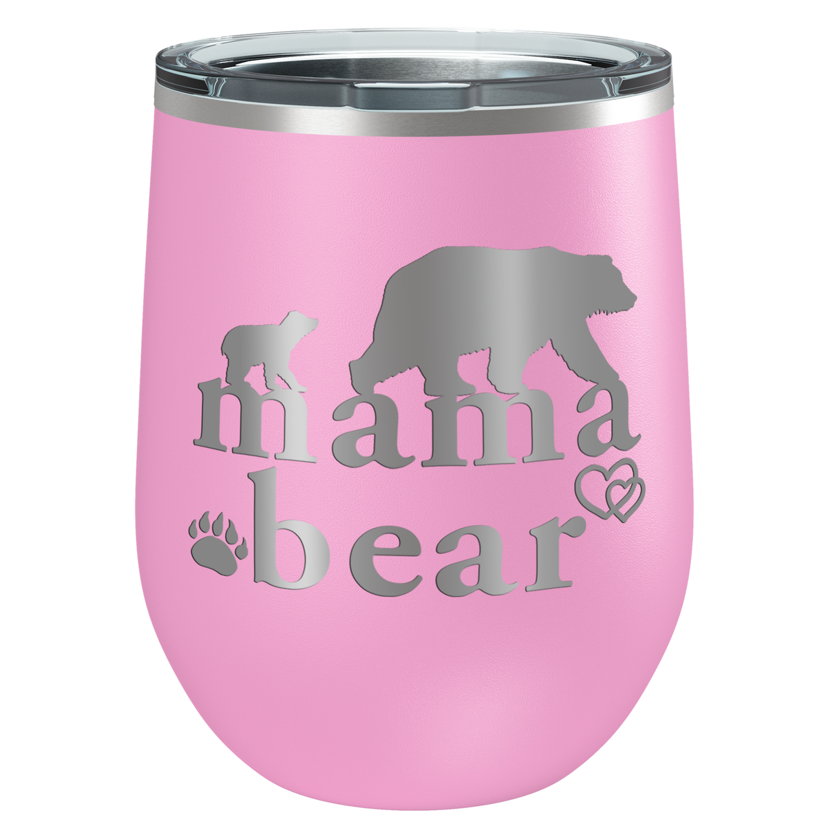 Mama Bear Hearts Laser Engraved 12 oz Mom Wine Tumbler