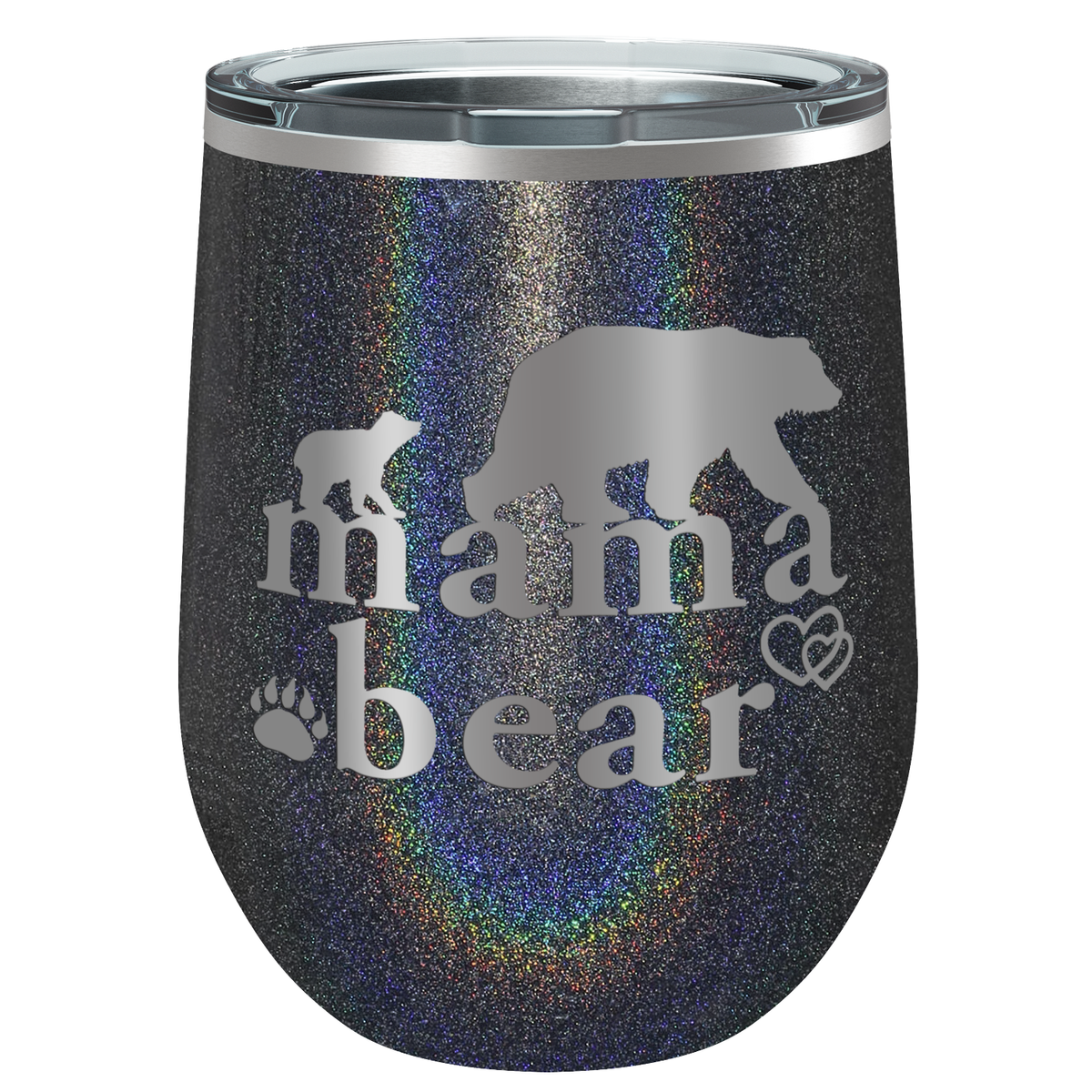 Mama Bear Hearts Laser Engraved 12 oz Mom Wine Tumbler
