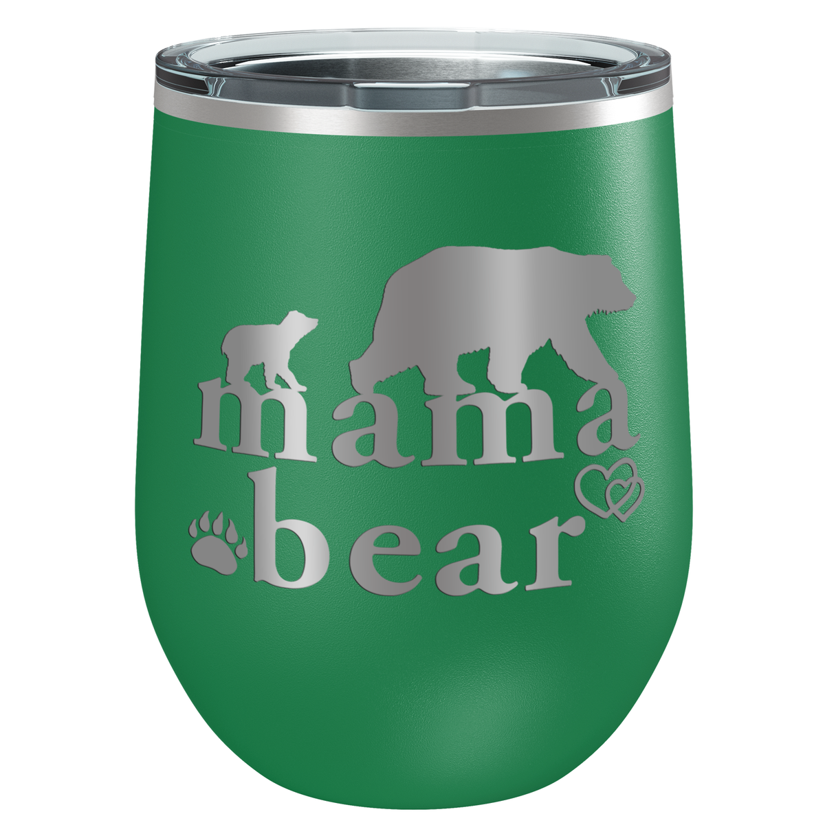 Mama Bear Hearts Laser Engraved 12 oz Mom Wine Tumbler