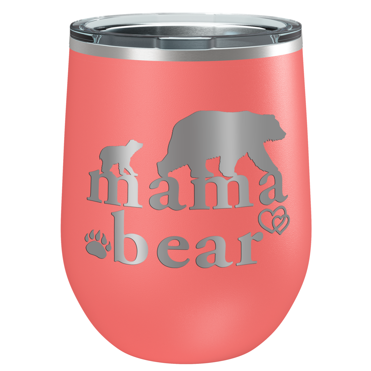 Mama Bear Hearts Laser Engraved 12 oz Mom Wine Tumbler