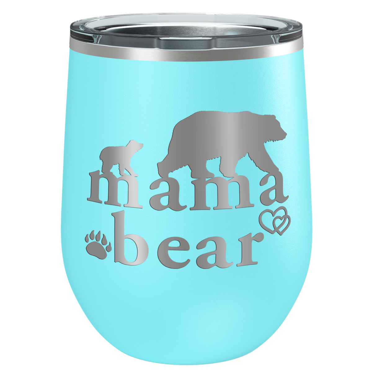 Mama Bear Hearts Laser Engraved 12 oz Mom Wine Tumbler