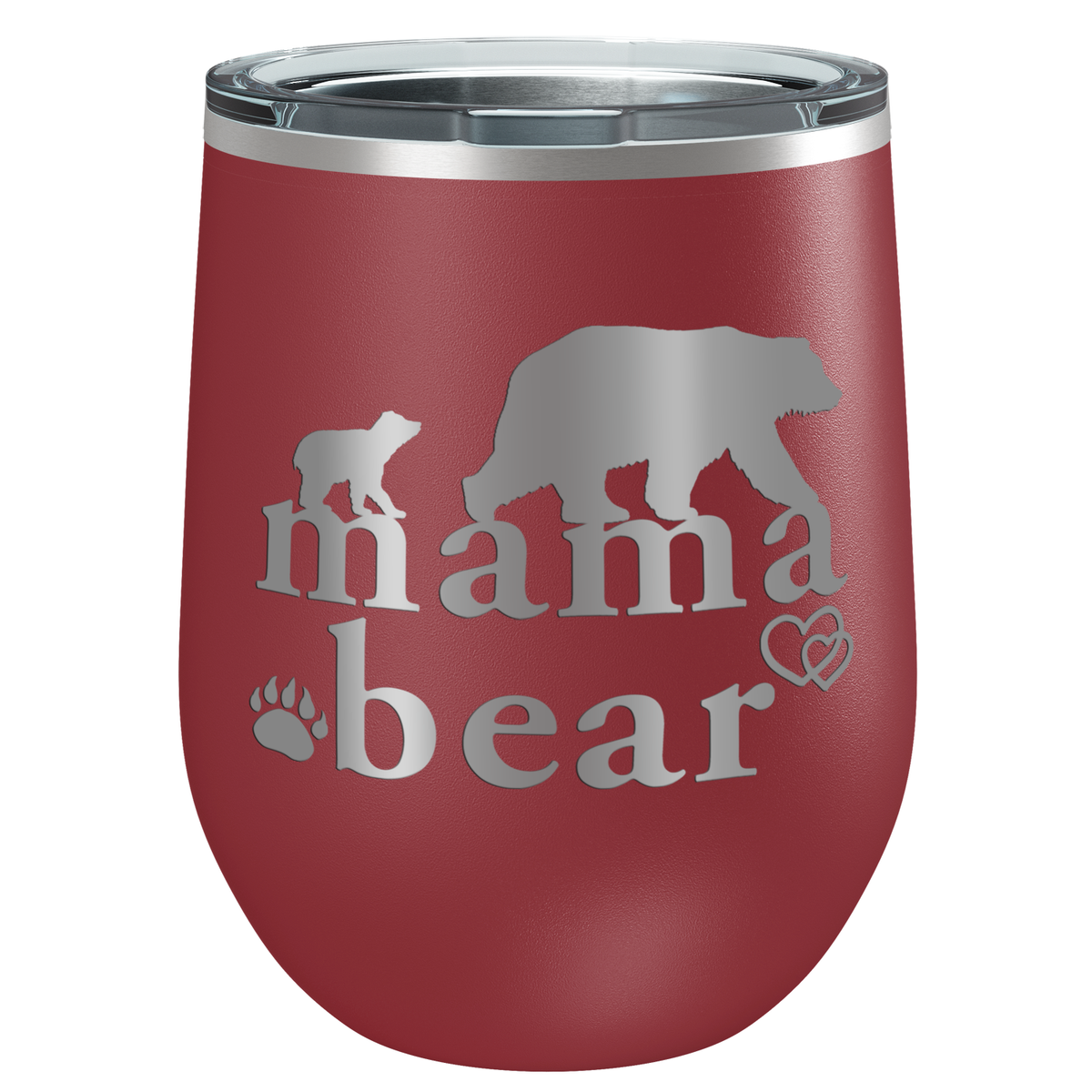 Mama Bear Hearts Laser Engraved 12 oz Mom Wine Tumbler