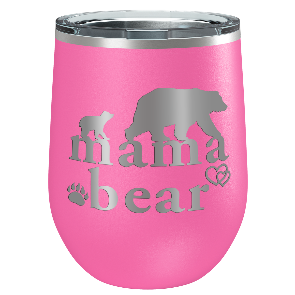 Mama Bear Hearts Laser Engraved 12 oz Mom Wine Tumbler