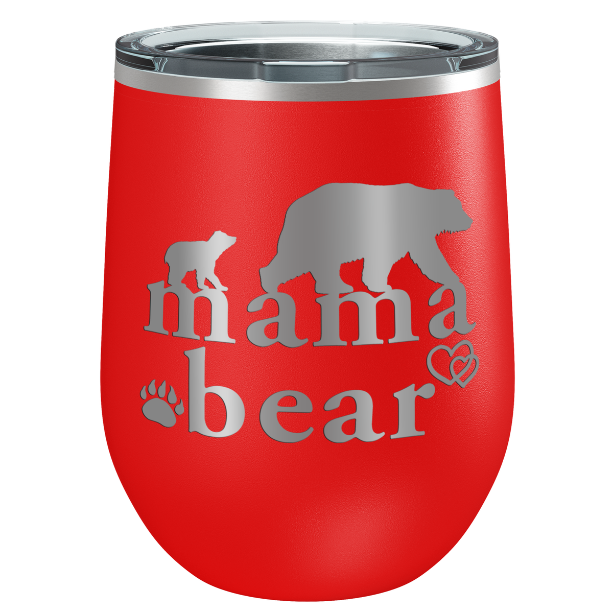 Mama Bear Hearts Laser Engraved 12 oz Mom Wine Tumbler