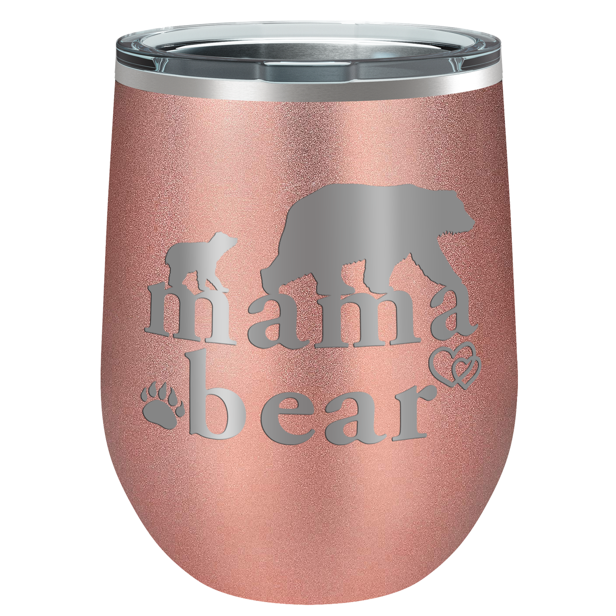 Mama Bear Hearts Laser Engraved 12 oz Mom Wine Tumbler