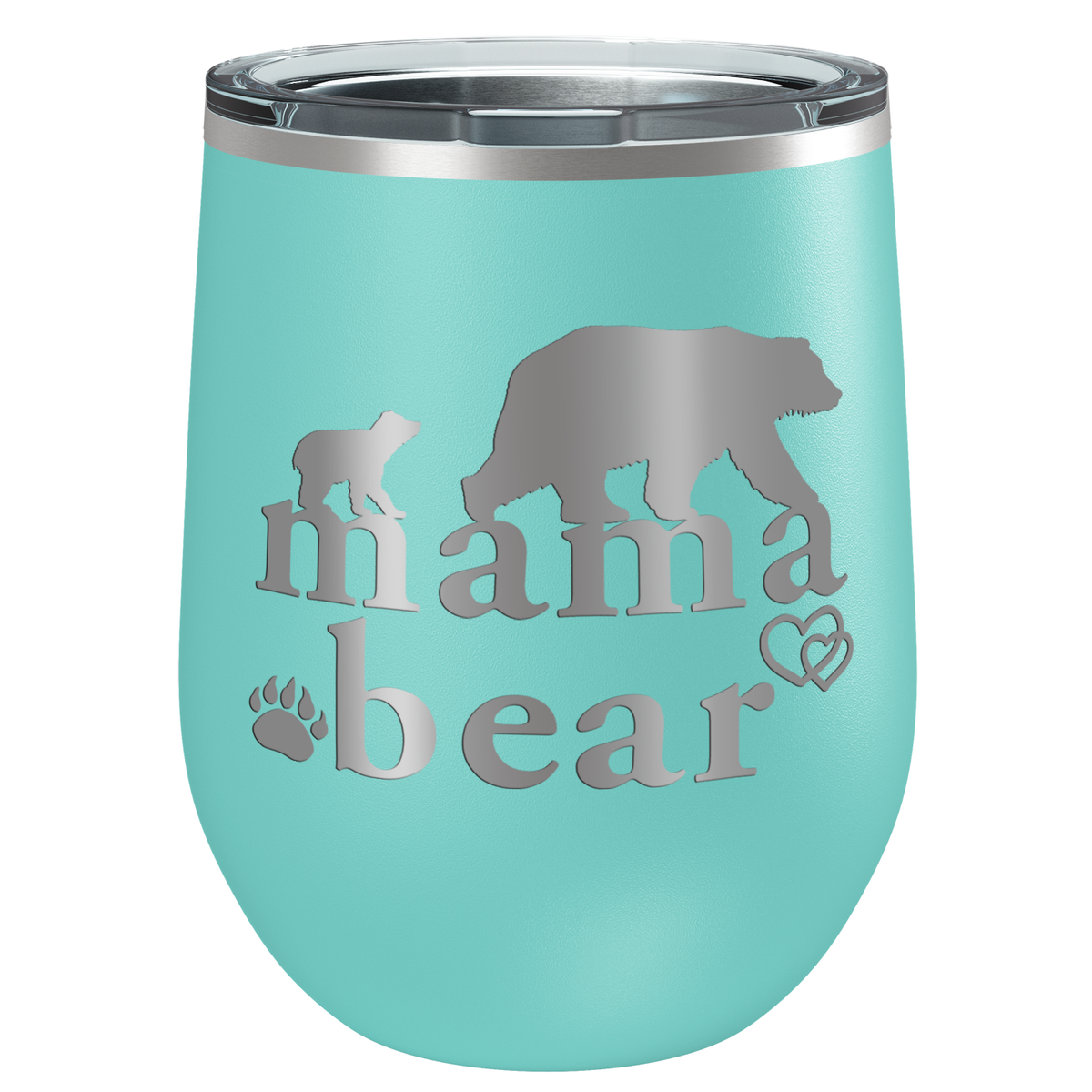 Mama Bear Hearts Laser Engraved 12 oz Mom Wine Tumbler