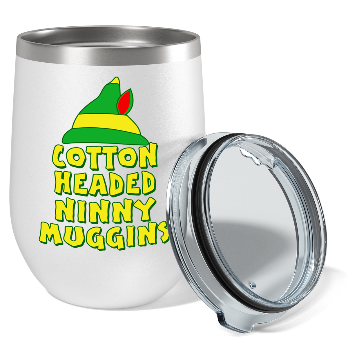 Cotton Headed Ninny Muggins on 12oz Christmas Wine Tumbler