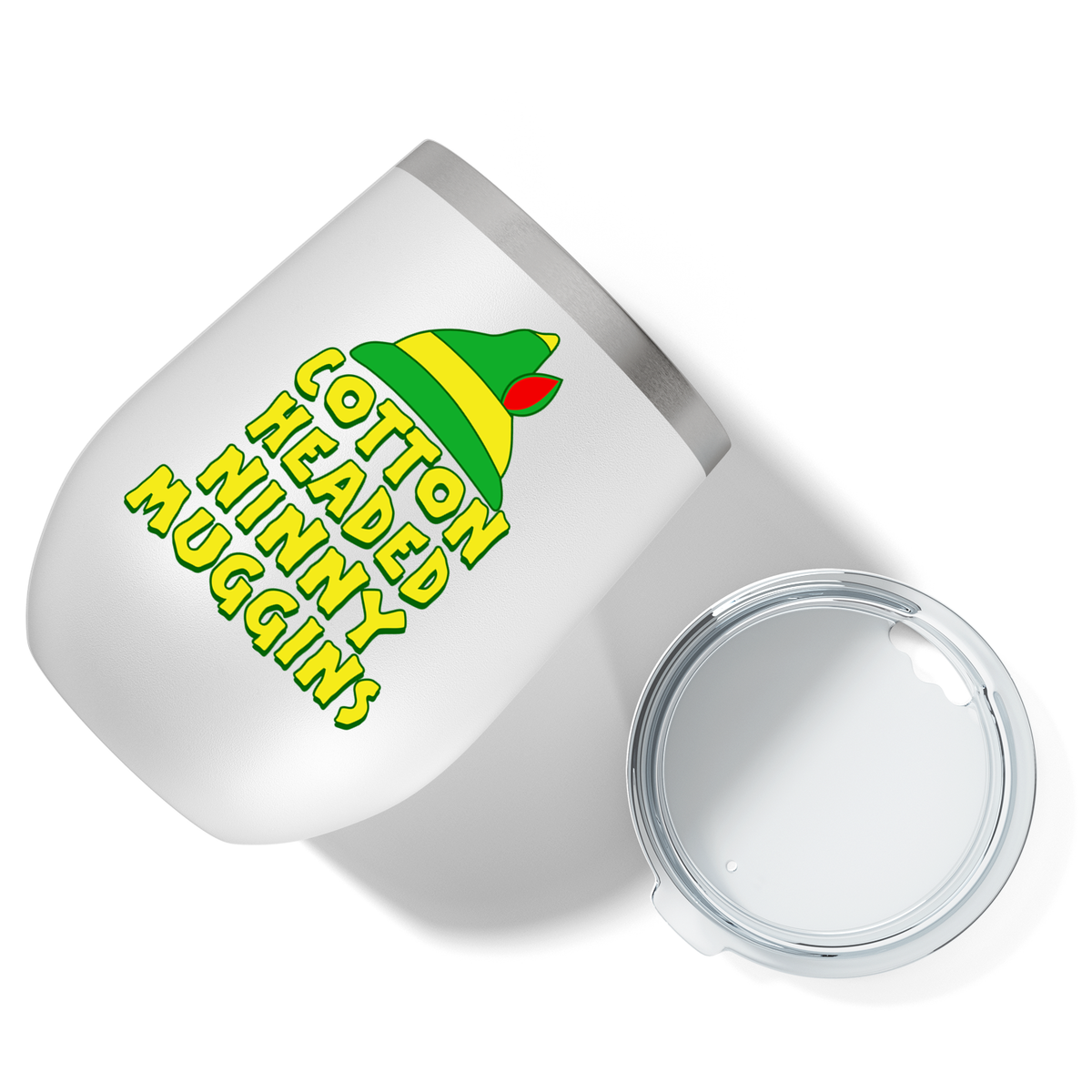 Cotton Headed Ninny Muggins on 12oz Christmas Wine Tumbler