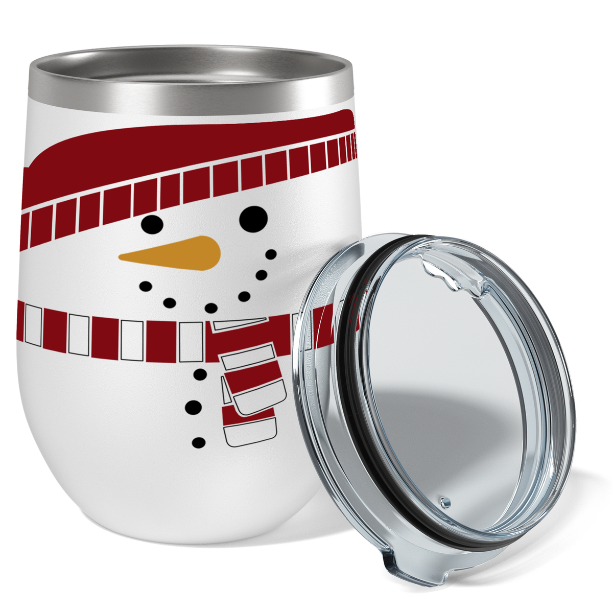 Holiday Snowman on 12oz Christmas Wine Tumbler