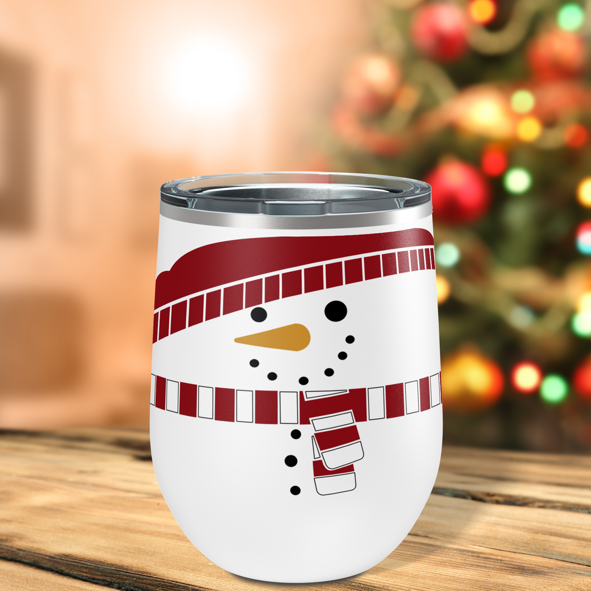 Holiday Snowman on 12oz Christmas Wine Tumbler
