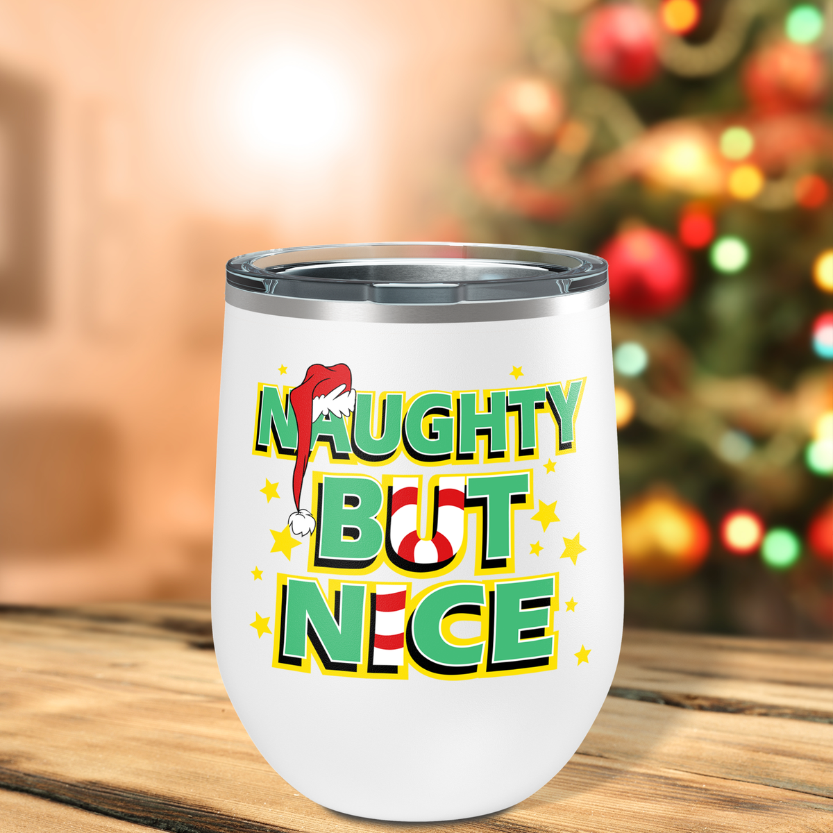 Naughty But Nice on 12oz Christmas Wine Tumbler