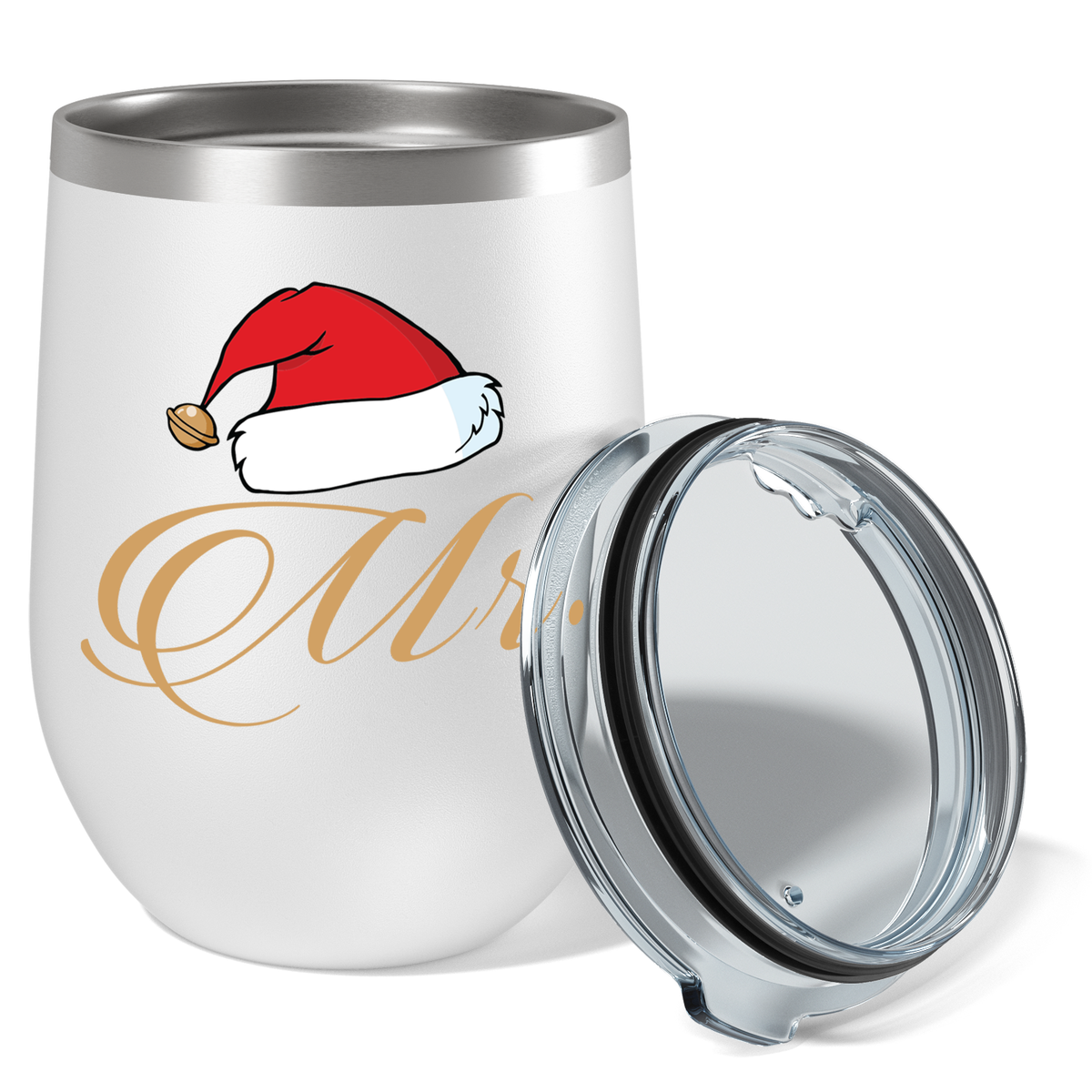 Mr Claus with Santa Hat on 12oz Christmas Wine Tumbler