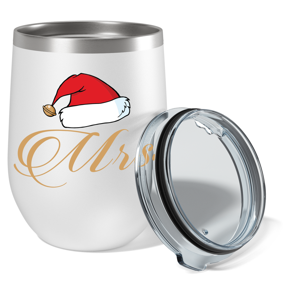 Mrs Claus with Santa Hat on 12oz Christmas Wine Tumbler