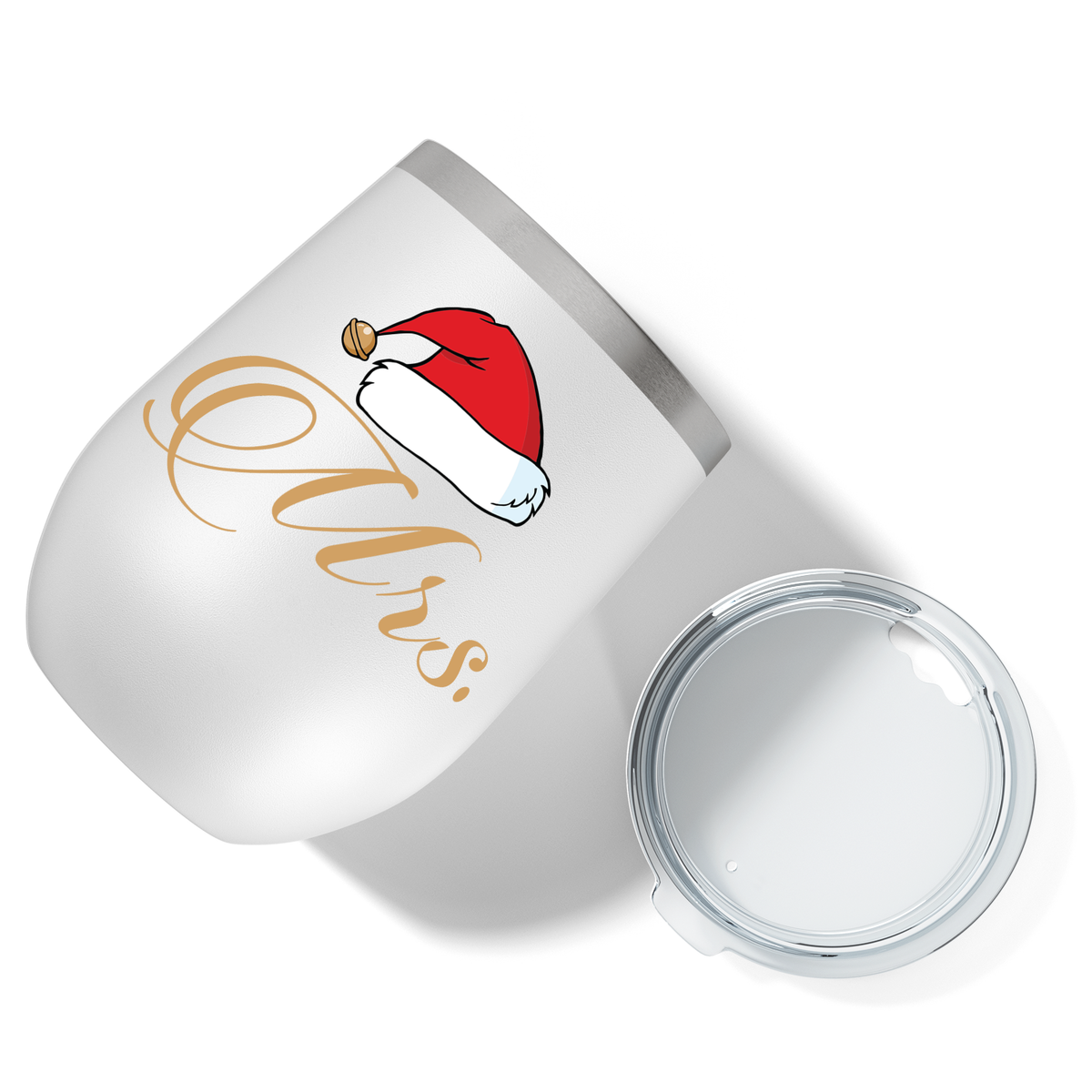 Mrs Claus with Santa Hat on 12oz Christmas Wine Tumbler