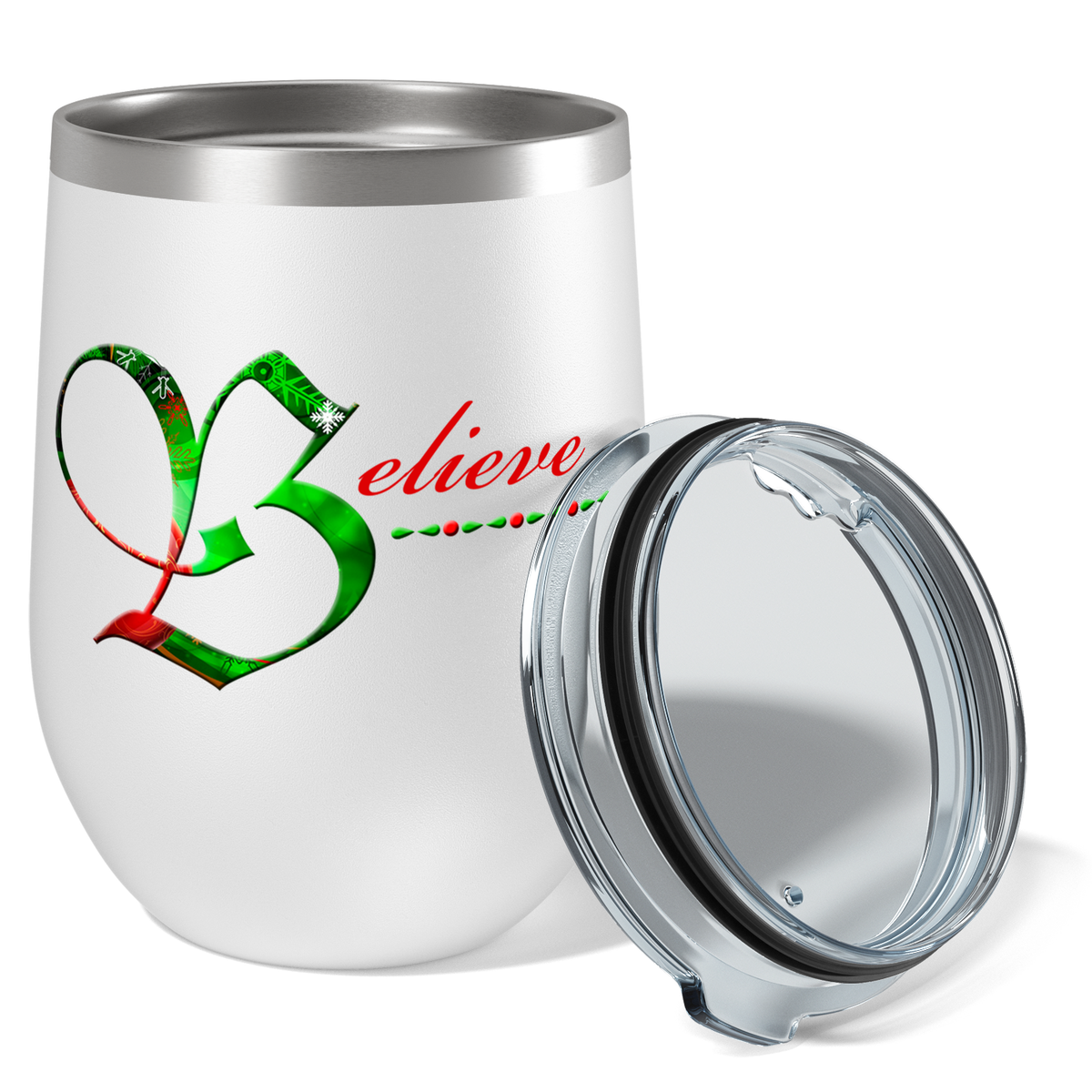 Believe on 12oz Christmas Wine Tumbler