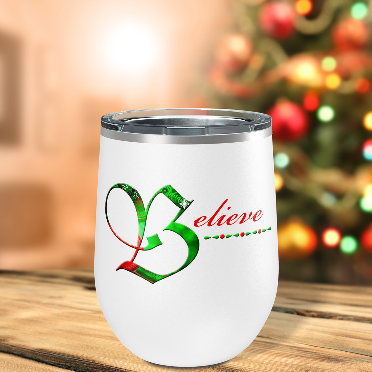 Believe on 12oz Christmas Wine Tumbler