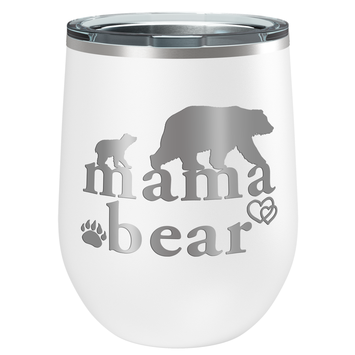 Mama Bear Hearts Laser Engraved 12 oz Mom Wine Tumbler