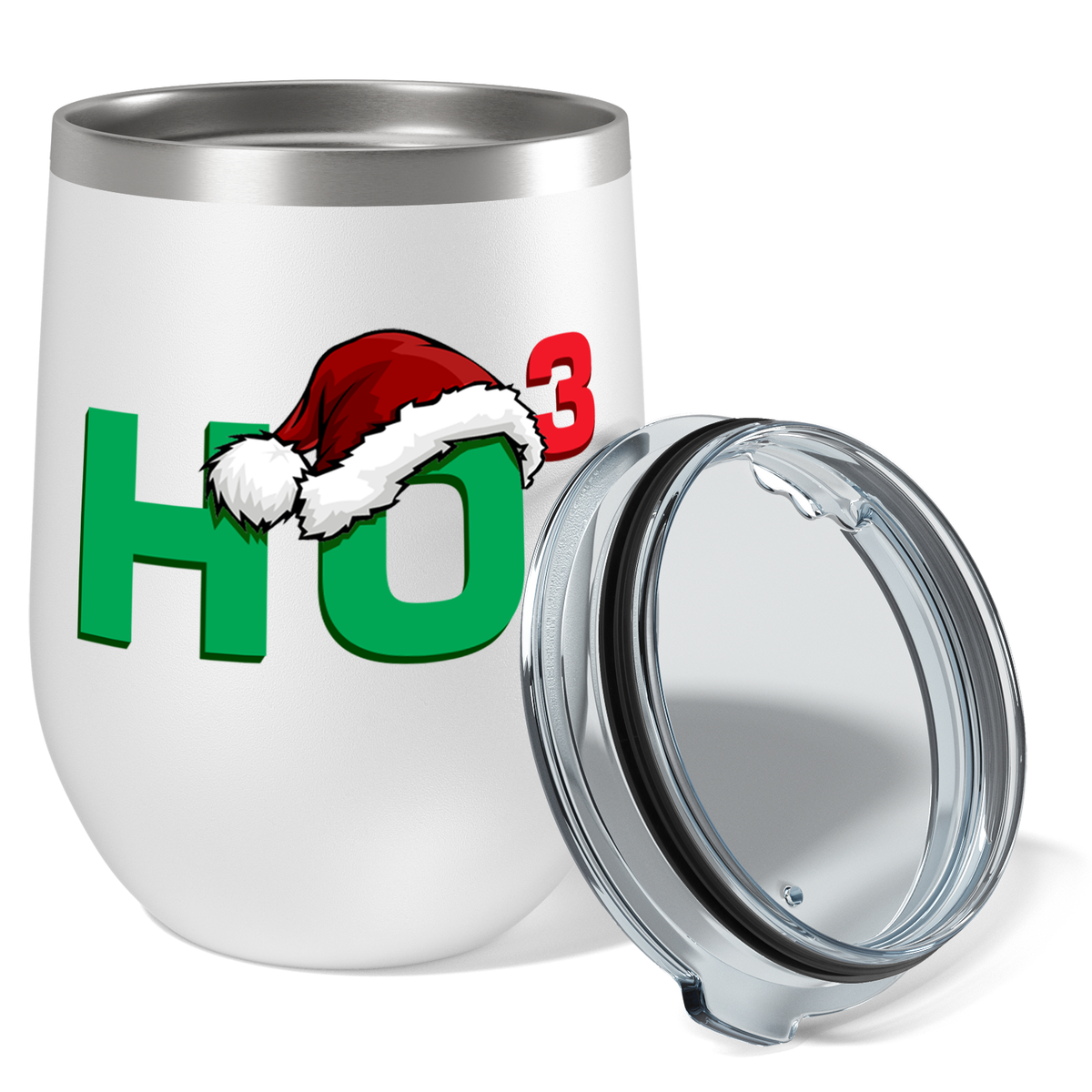 Ho Cubed with Santa Hat on 12oz Christmas Wine Tumbler